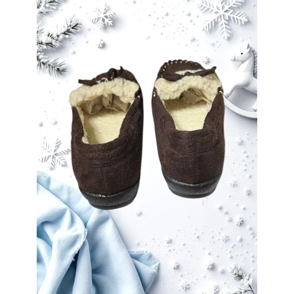 Beverly Hills Polo Club NEW Dark Brown Faux Suede/Sherpa Moccasin Shoes Girl 12